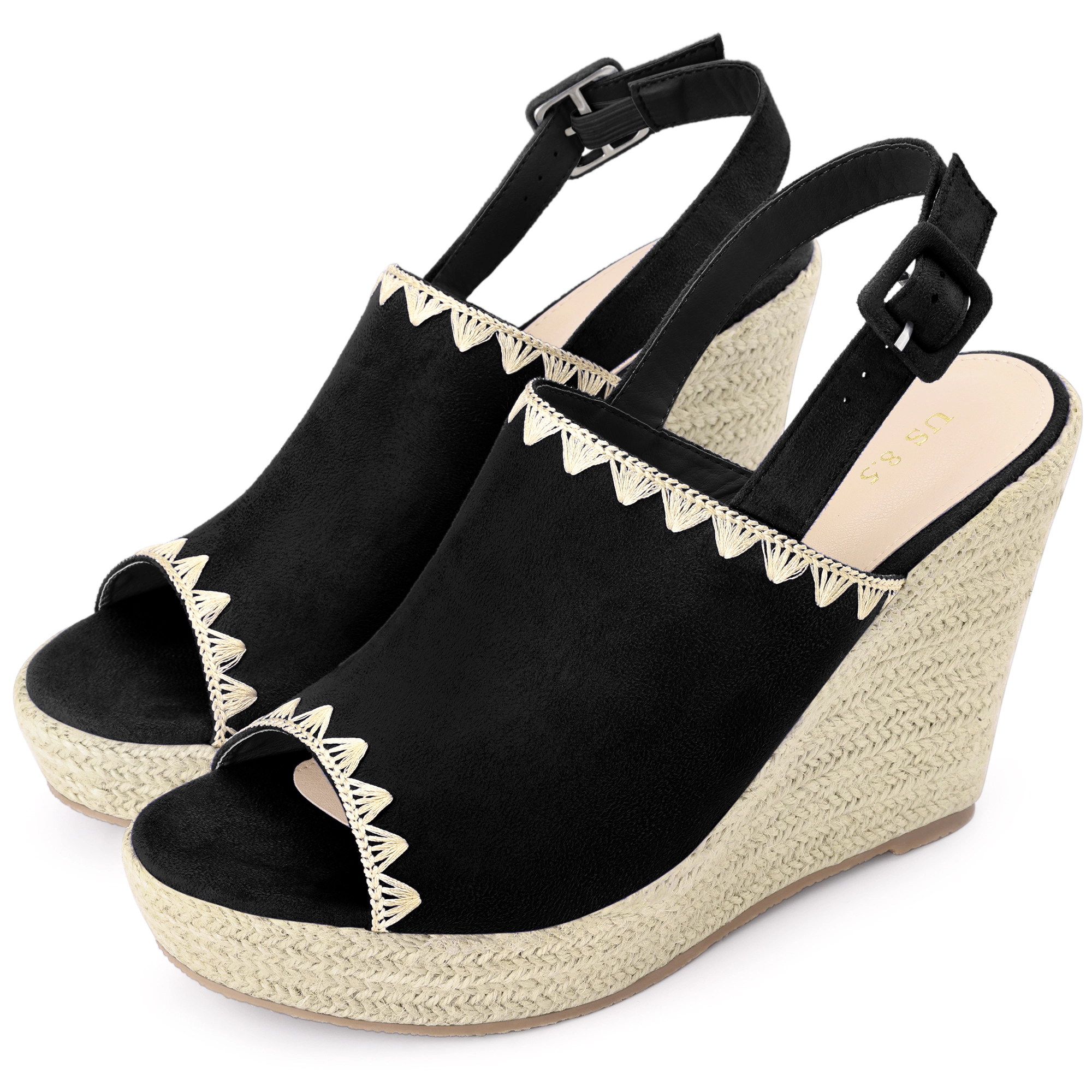 BLISSFUL STEP Women's Slingback Open Toe Platform Wedge Espadrille Sandals