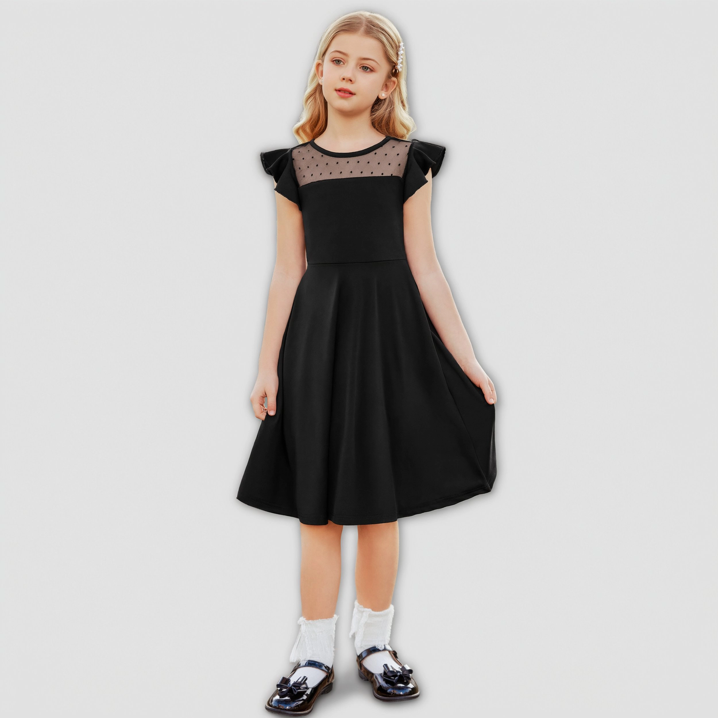 Arshiner Girls Summer Dress Ruffle Sleeve Mesh Formal Wedding Fancy Beach Midi Dresses