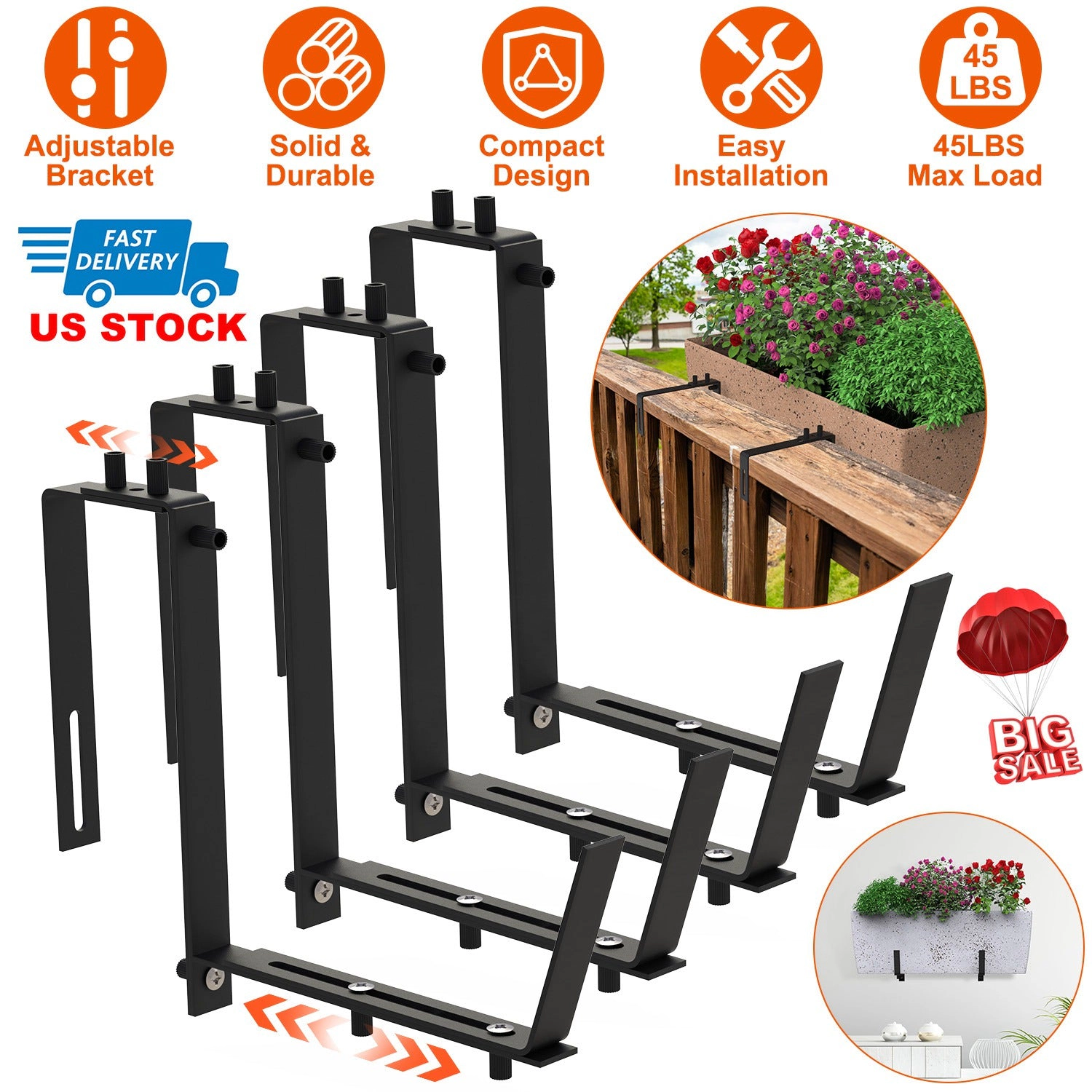 GBruno 4 Pcs Adjustable Planter Box Brackets