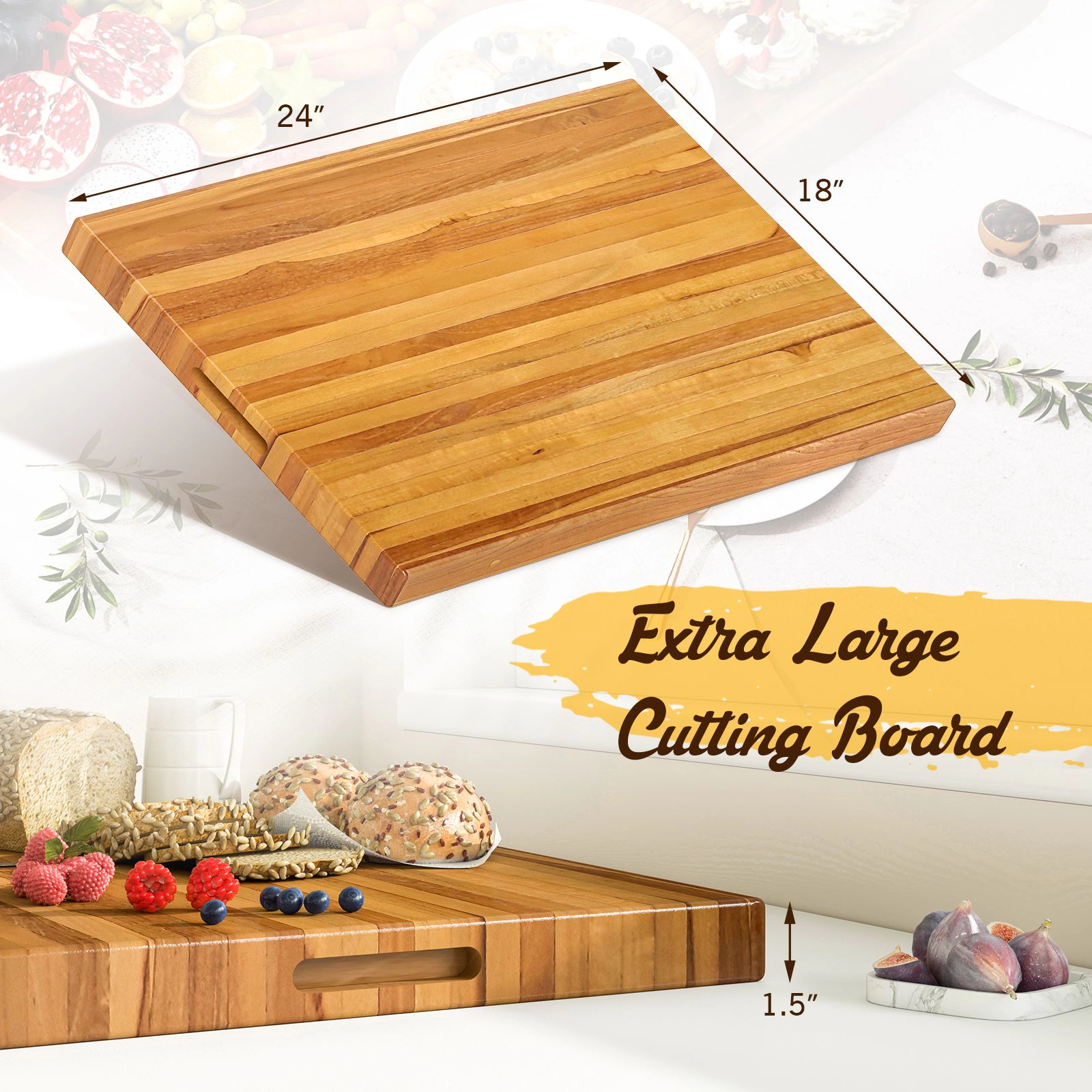 SlickBlue 24 Inch Teak Wood Cutting Board Extra Large Reversible Chopping Board