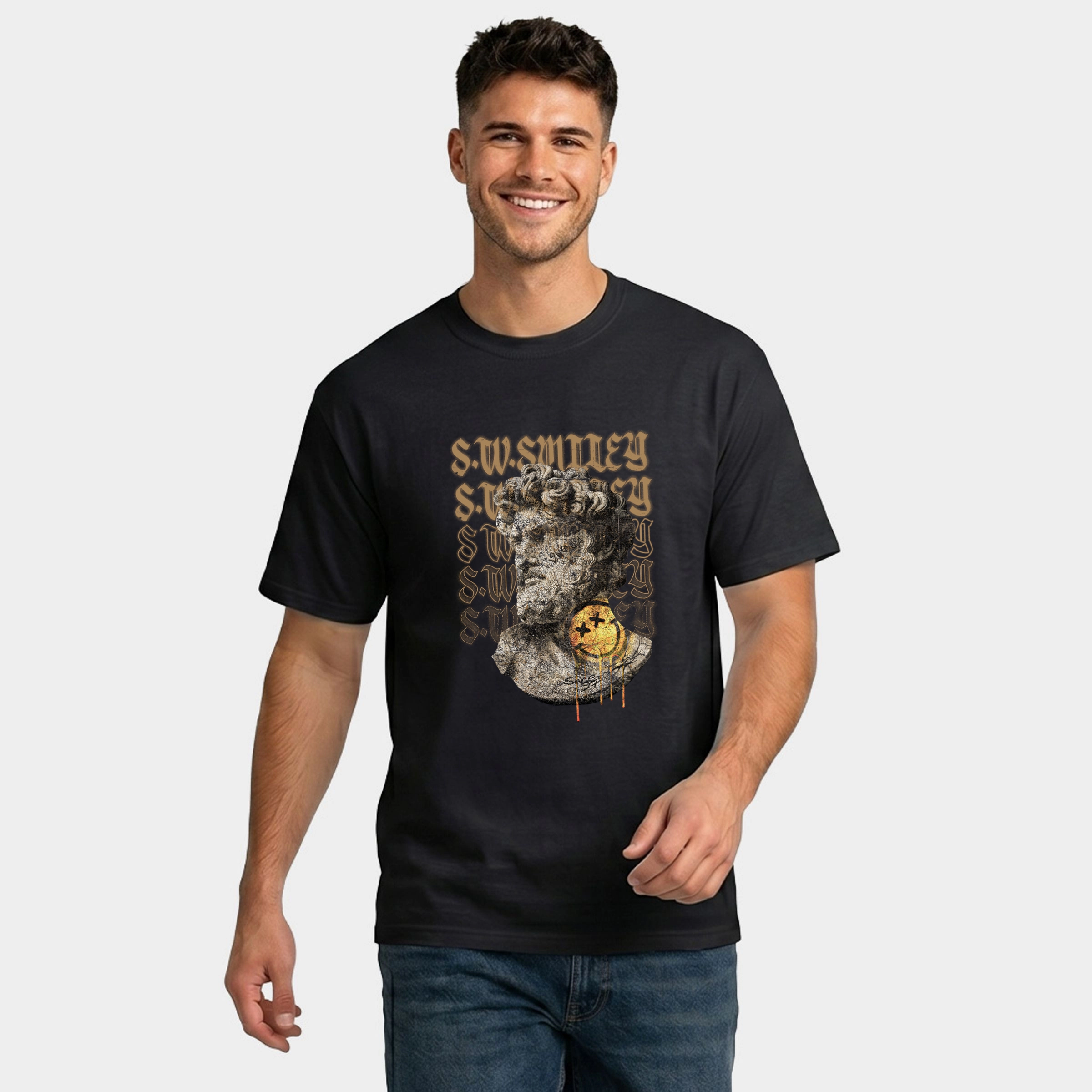 Simply Sage Market - Men's Garment Dyed Graphic T-Shirt S.W.Smiley Graffitti Roman Statue