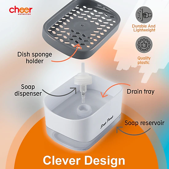 Cheer Collection Dish Soap Dispenser and Sponge Holder for Home Kitchen Use