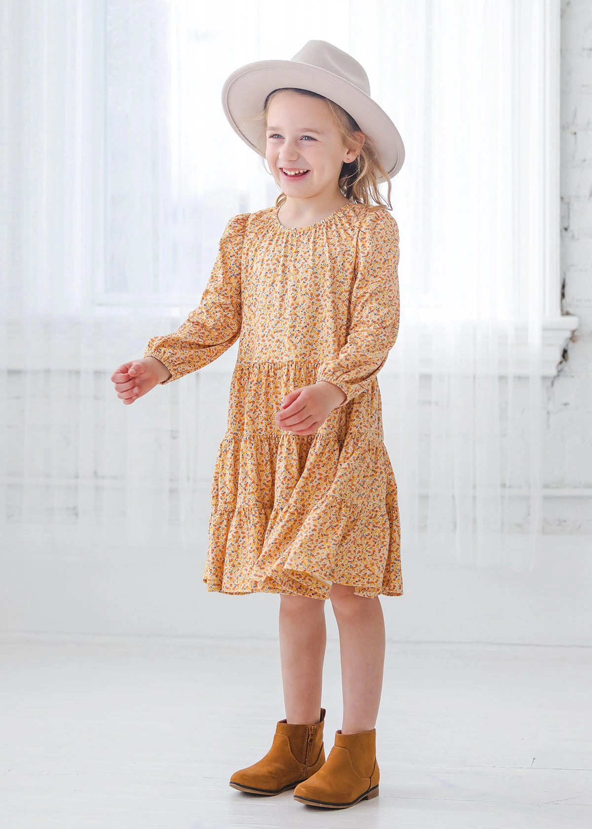 Mabel and Honey Golden Sunrise 3-Tier Knit Floral Dress