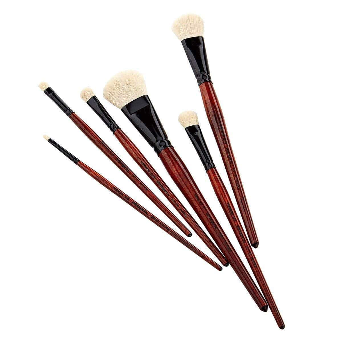 KINGART White Oval Mop Brush Set - 6 pc, Natural Goat Hair, Short Handles