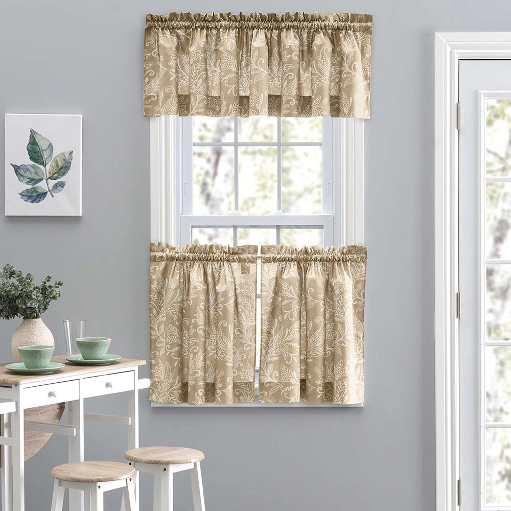 Ellis Curtain Lexington Leaf Pattern Tailored Rod Pocket Window Valance 58"x15" Tan