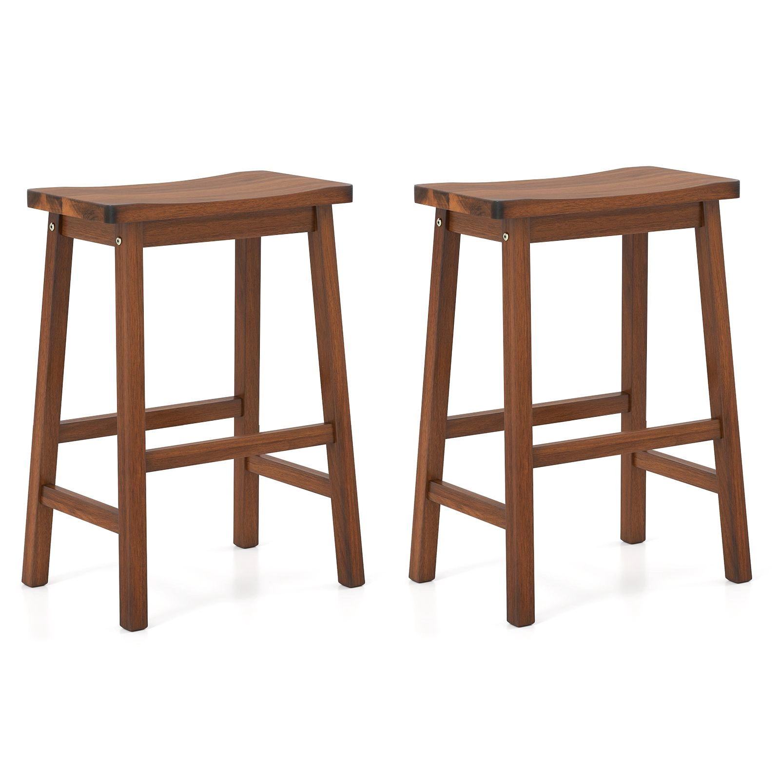 SlickBlue Set of 2 Walnut Saddle Seat Counter Height Bar Stools with Footrest Set