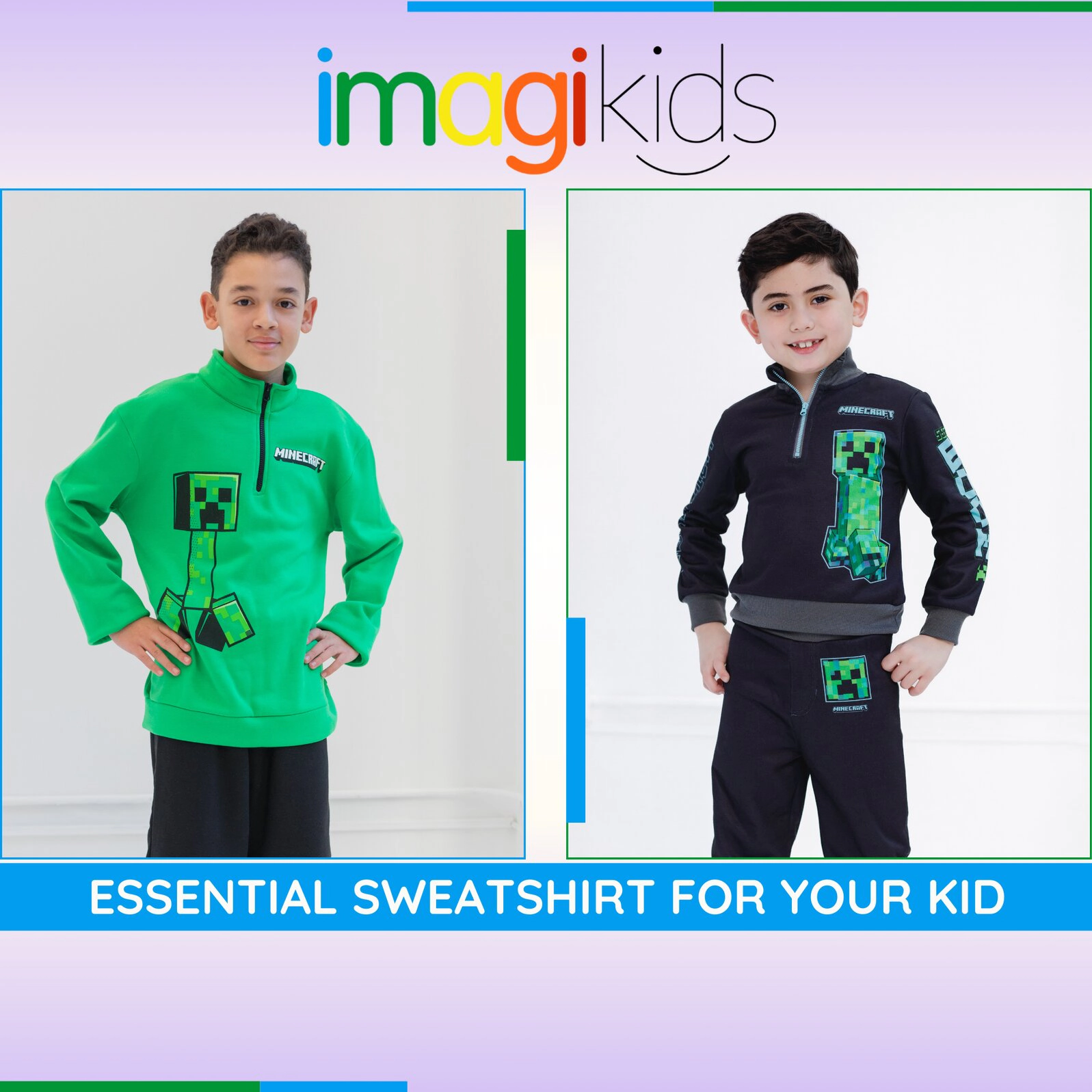 Minecraft Creeper Boys' Fleece Quarter Zip Sweatshirt and Pants Set