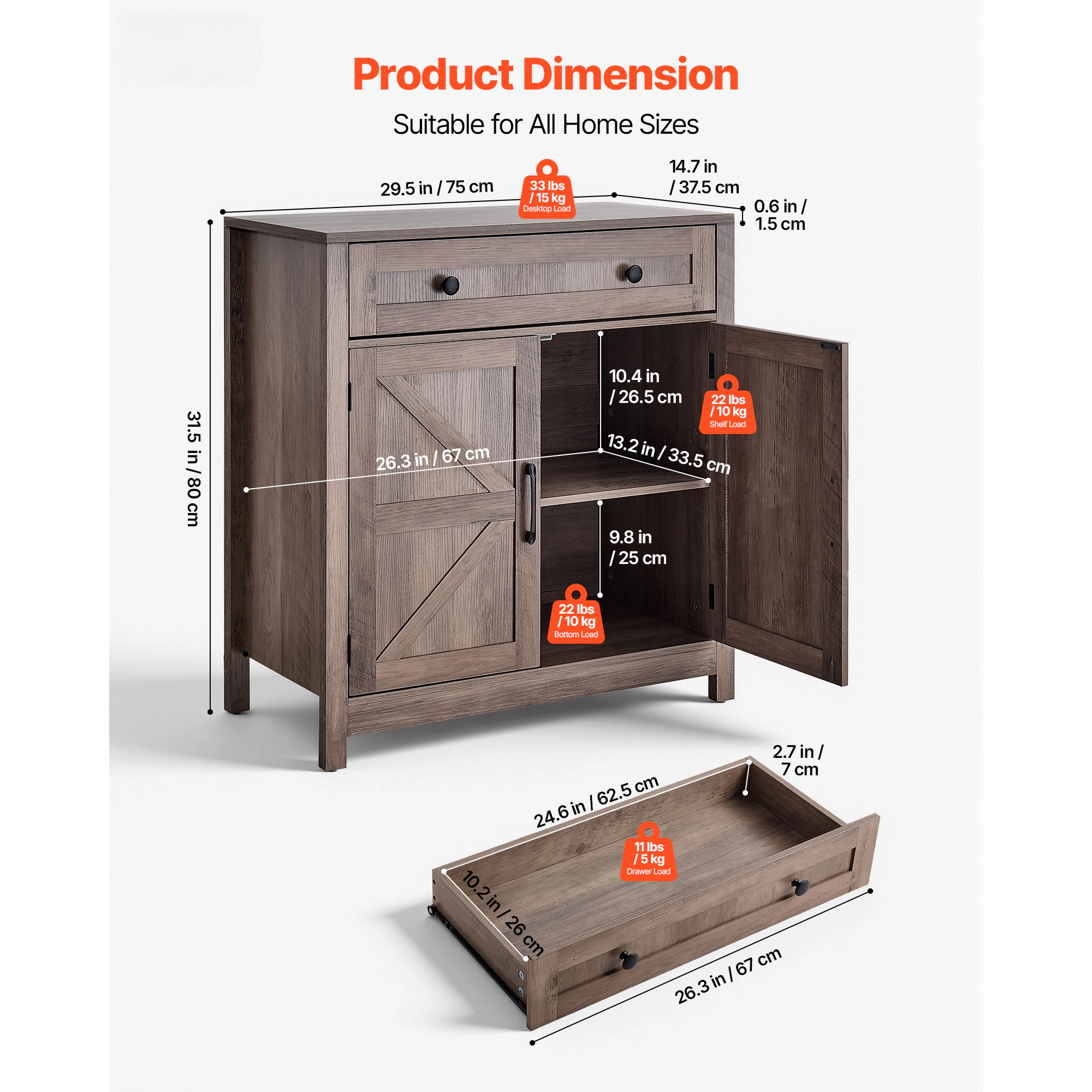 HONGGE Coffee Bar Cabinet Farmhouse Coffee Bar Cabinet with Coffee Bar Table with Barn Doors Farmhouse Sideboard Buffet
