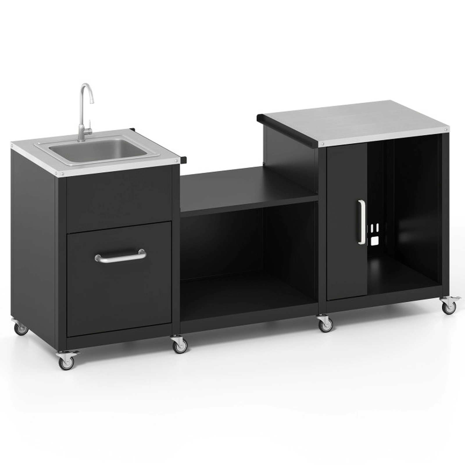 SUGIFT Black Outdoor Grill Table with Sink and Storage Cabinet 80-in W 24-in D 50.5-in H 385-lb Countertop Capacity