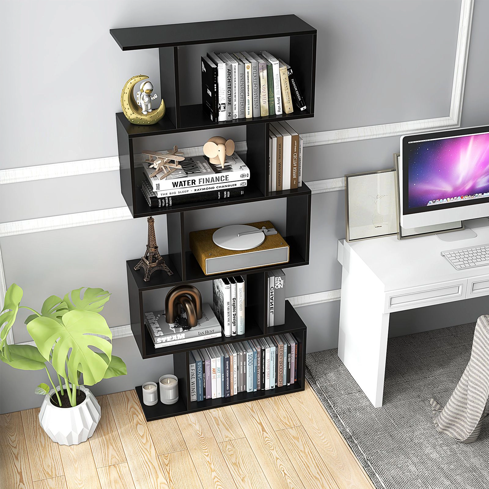 SlickBlue 5-Tier Geometric Bookcase, Freestanding Storage Shelf