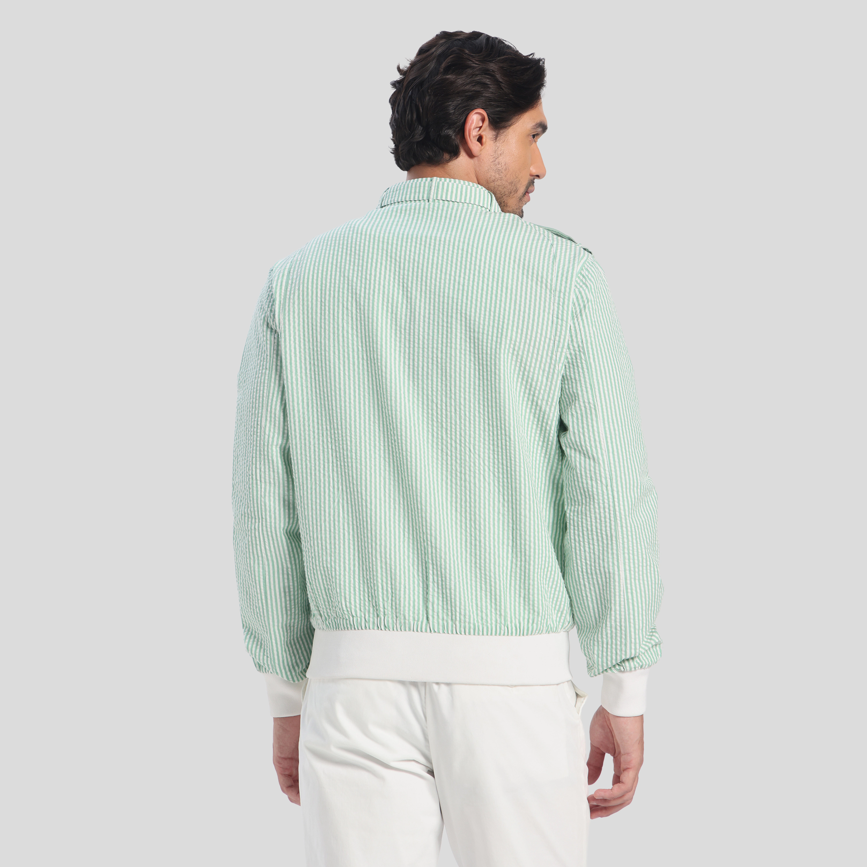 Members Only Men's Seersucker Iconic Racer Jacket