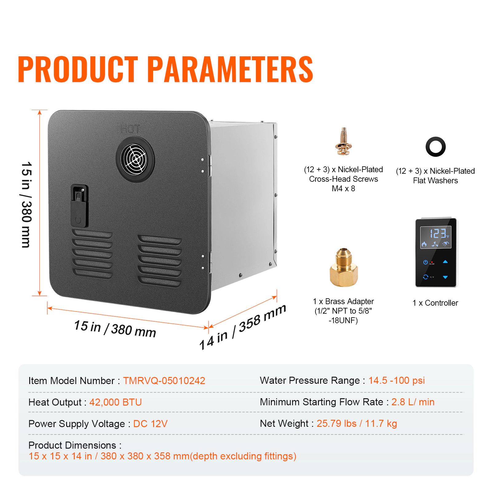HONGGE RV Tankless Water Heater Instant Shower with 15 x inches Door and Remote Controller Optimized Comfort