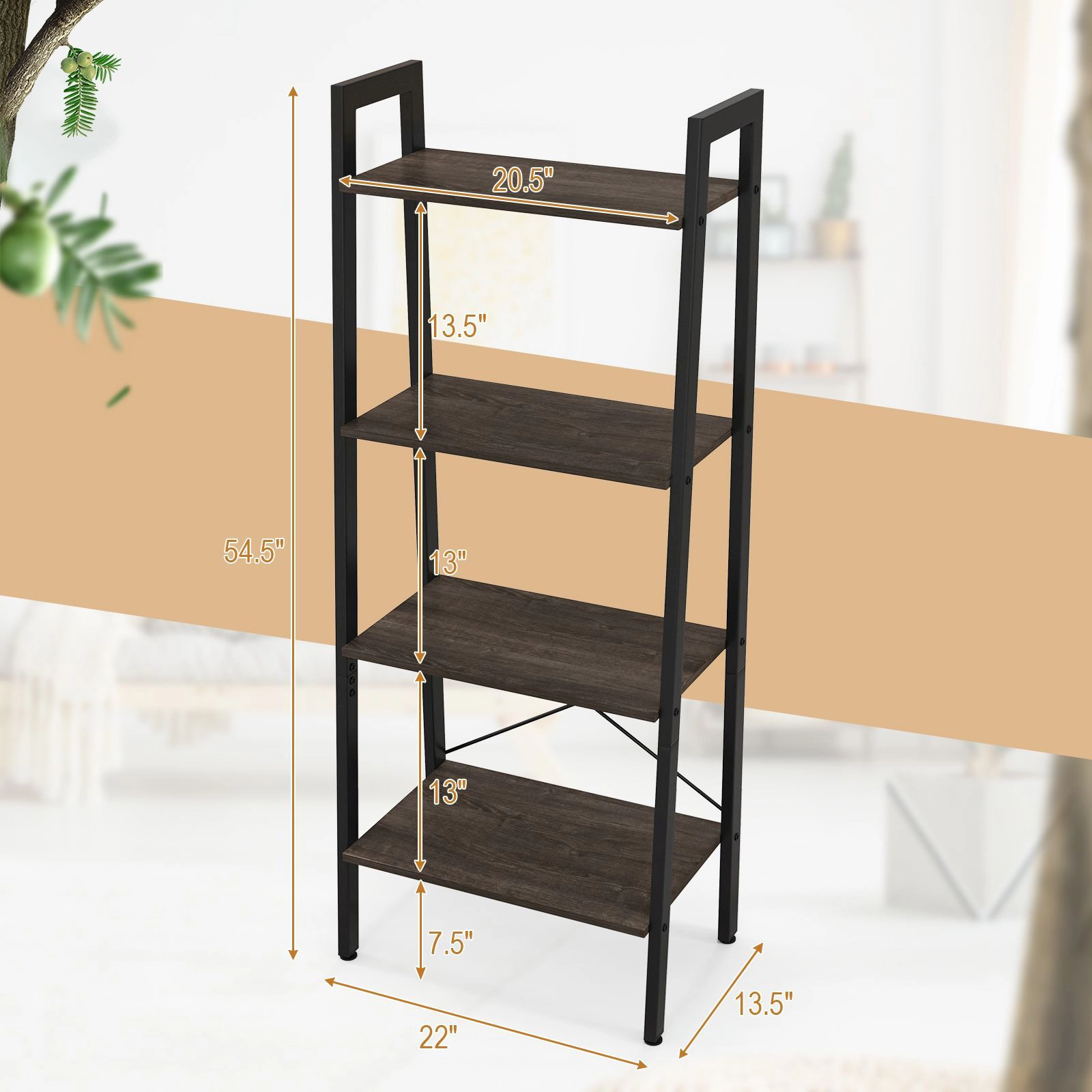 SlickBlue Modern Ladder Bookshelf with 3 Open Shelves and Cabinet
