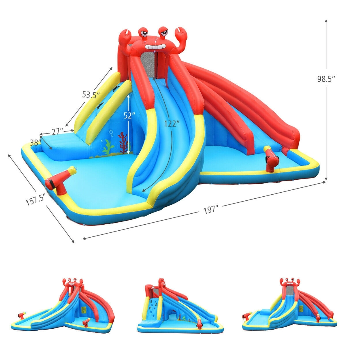 SUGIFT Crab-Themed Inflatable Water Slide Bounce House 330-lb Capacity Ages 4-12 with 950W Blower