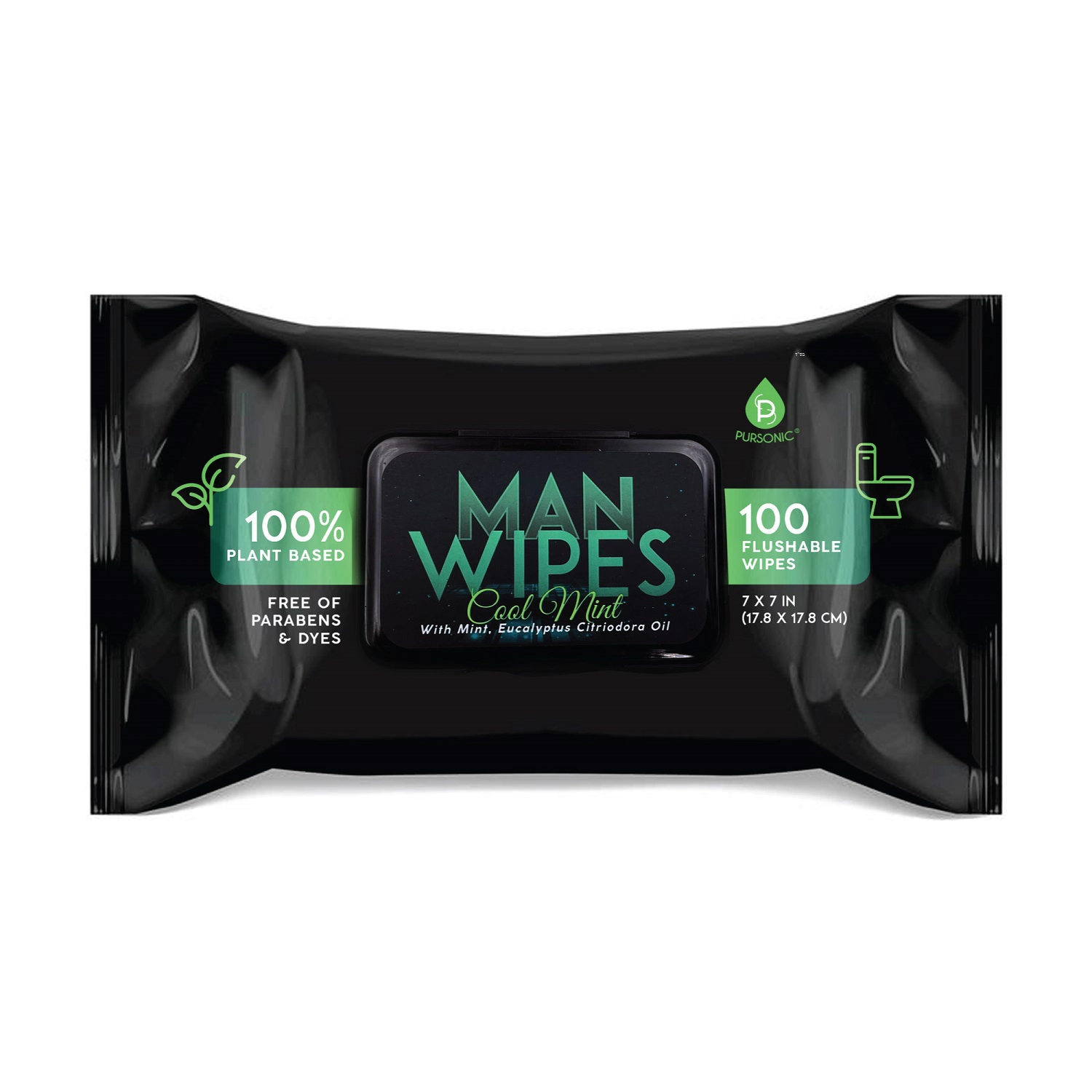 Pursonic Men's Flushable Man Wipes – 12 Pack Mint Scented Extra Large Body Cleaning Wipes (1200 Count)