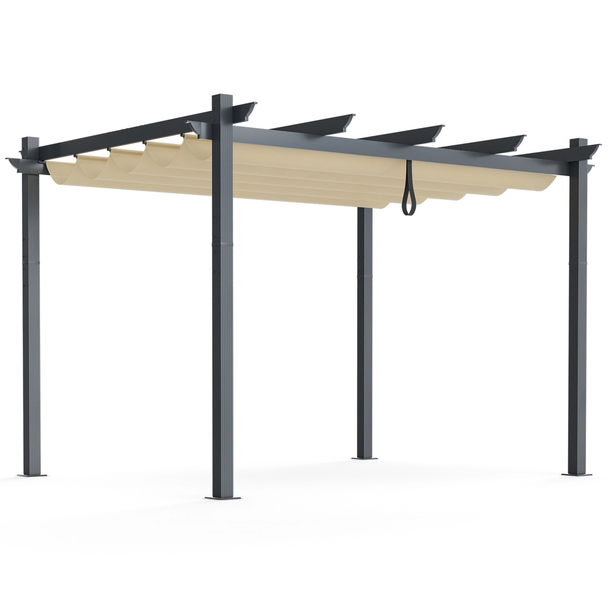 SUGIFT Outdoor Aluminum Retractable Pergola Canopy Shelter 10 x 12-ft Shade with Metal Feet Grape Trellis Beige