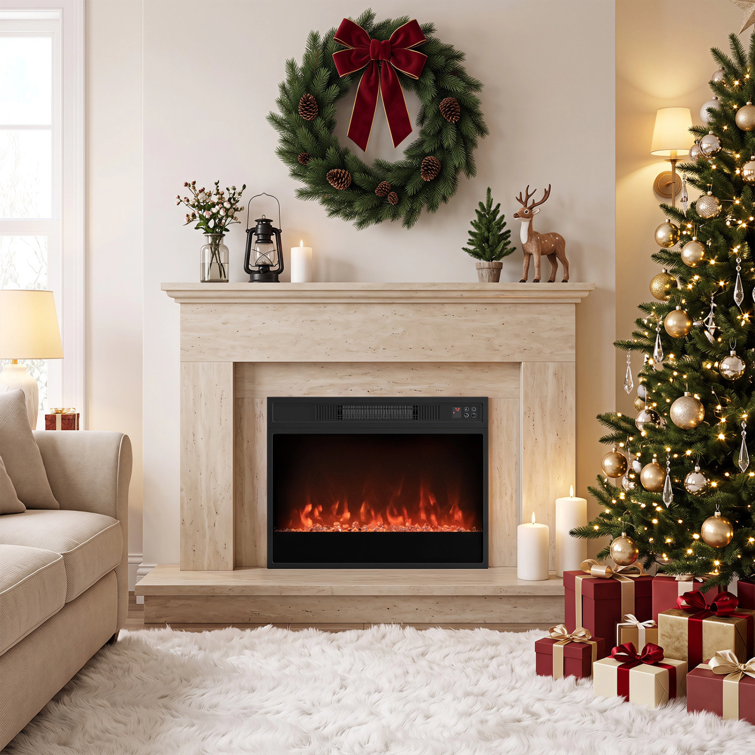 LJG 5000 BTU 23-Inch Electric Fireplace Insert with Remote Control and Brightness