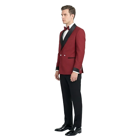 Tazzio Mens Satin Cuffed Sleeve Double Breasted Tuxedo 2pc Set, Skinny-Fit
