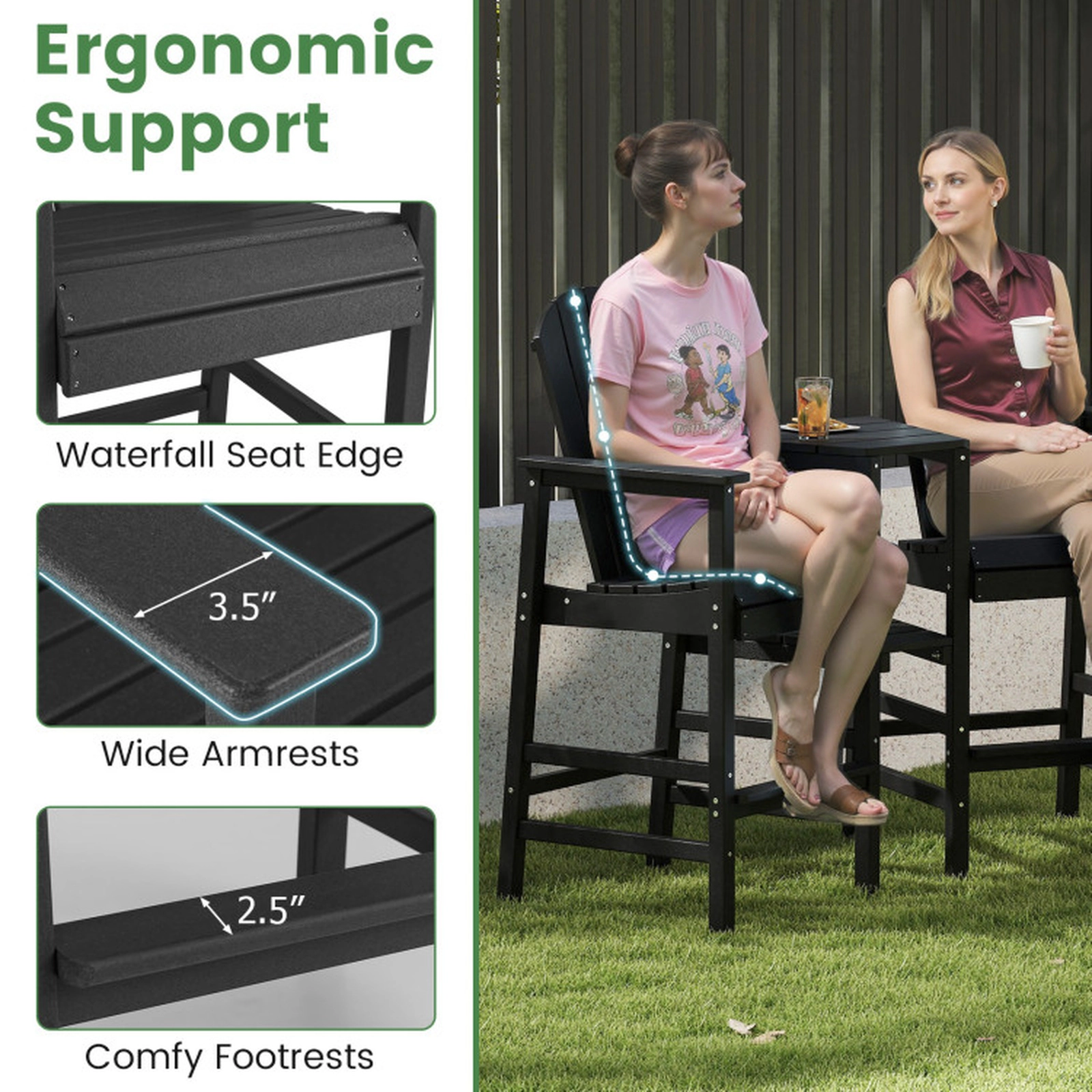 SUGIFT 2-Seat Adirondack Chair Set HDPE with Connecting Tray and Umbrella Hole