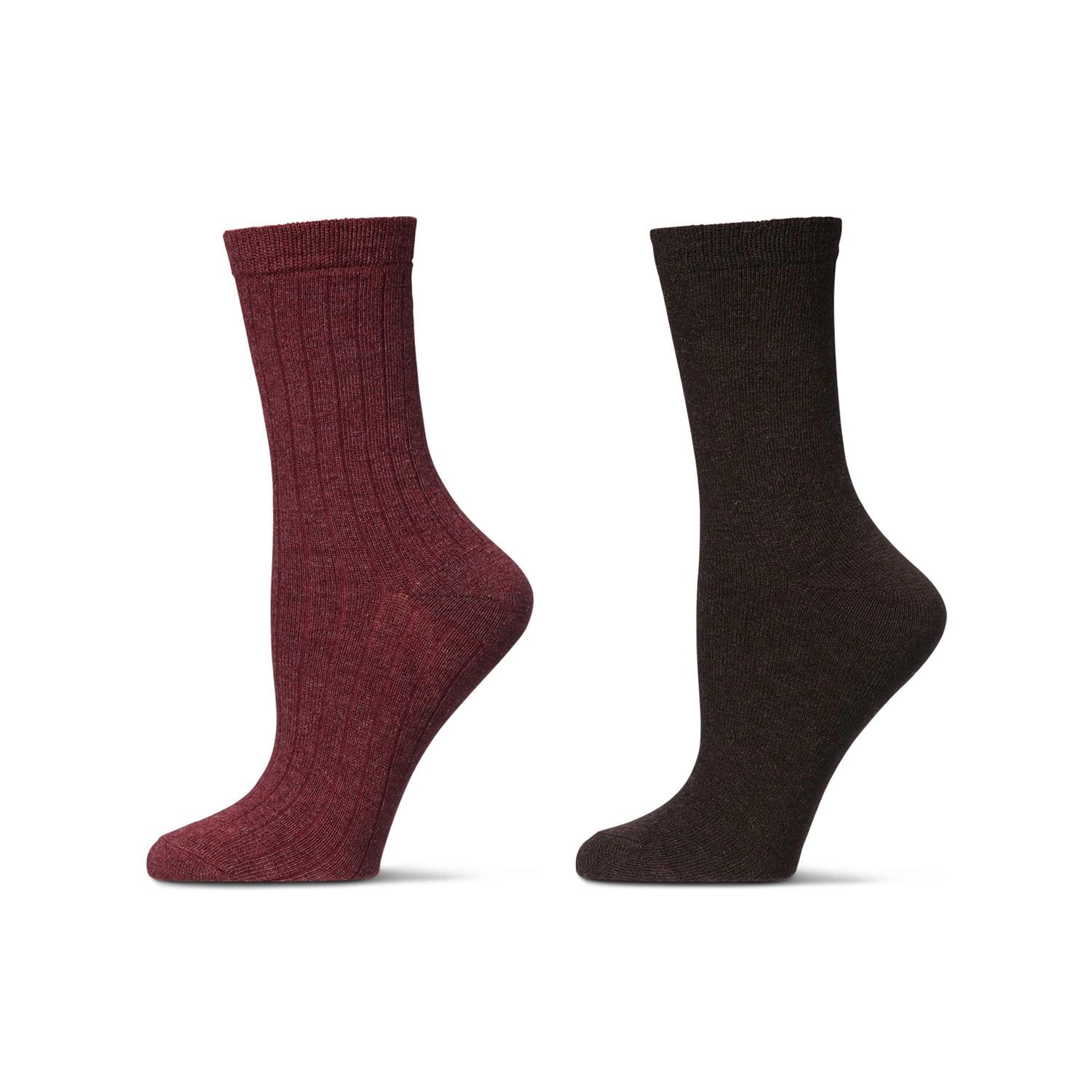 MeMoi Women's 2 Pair Ribbed Flat Knit Wool Blend Crew Socks