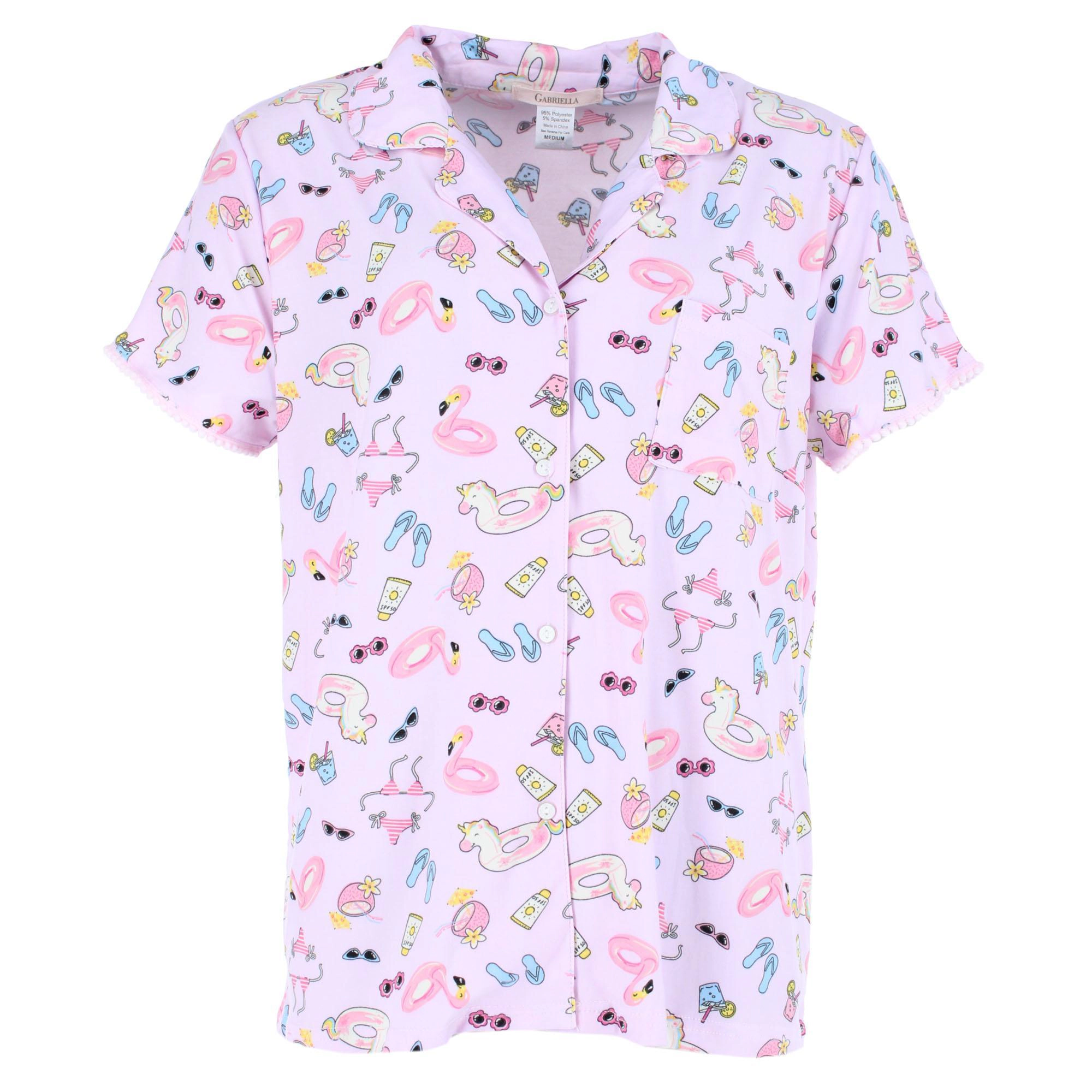 CTM Women's Summer Pool Party Notched Collar Pajama Set by Gabriella