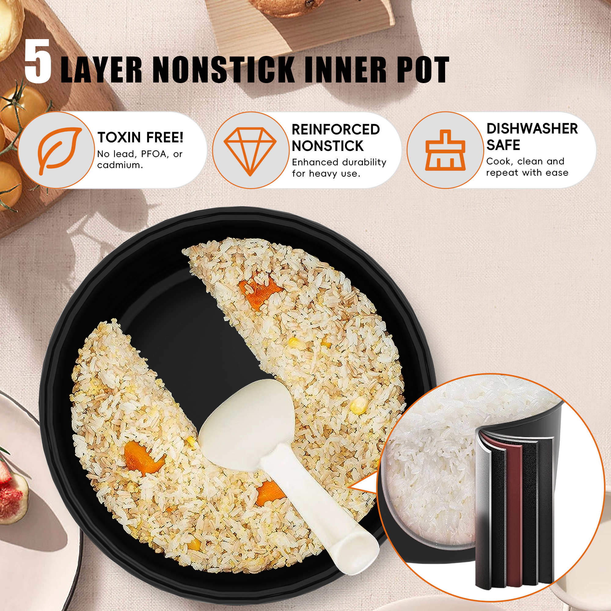 WHALL Digital Multi‑Cooker, 5‑Quart 9‑in‑1 Rice Cooker with Slow Cook, Steam, Oatmeal, Quinoa, Porridge, Delay Timer & A