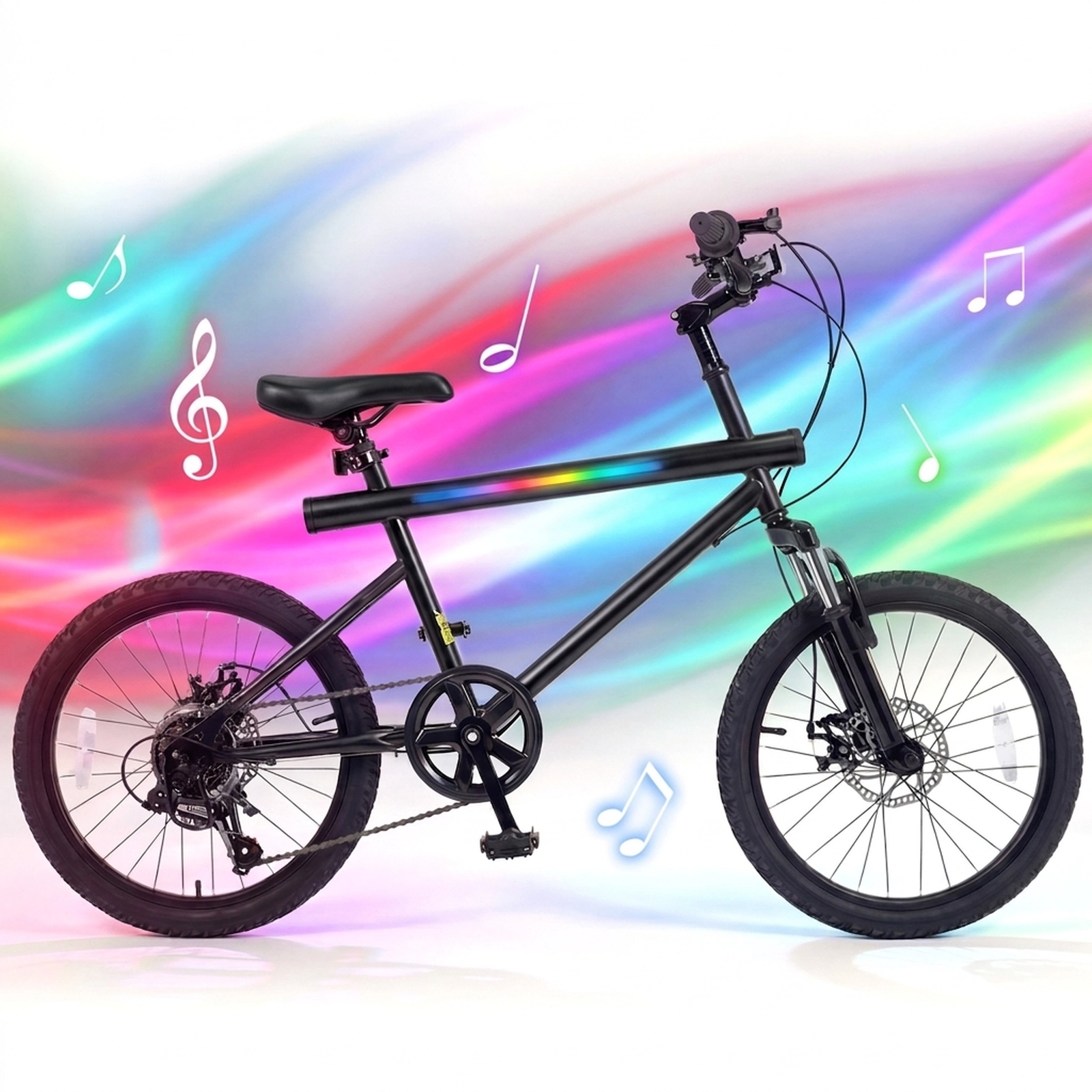 SUGIFT 20-in Silver Teens Kids Bike with LED Lights Stereo Speakers and 6-Speed Shimano Shifting