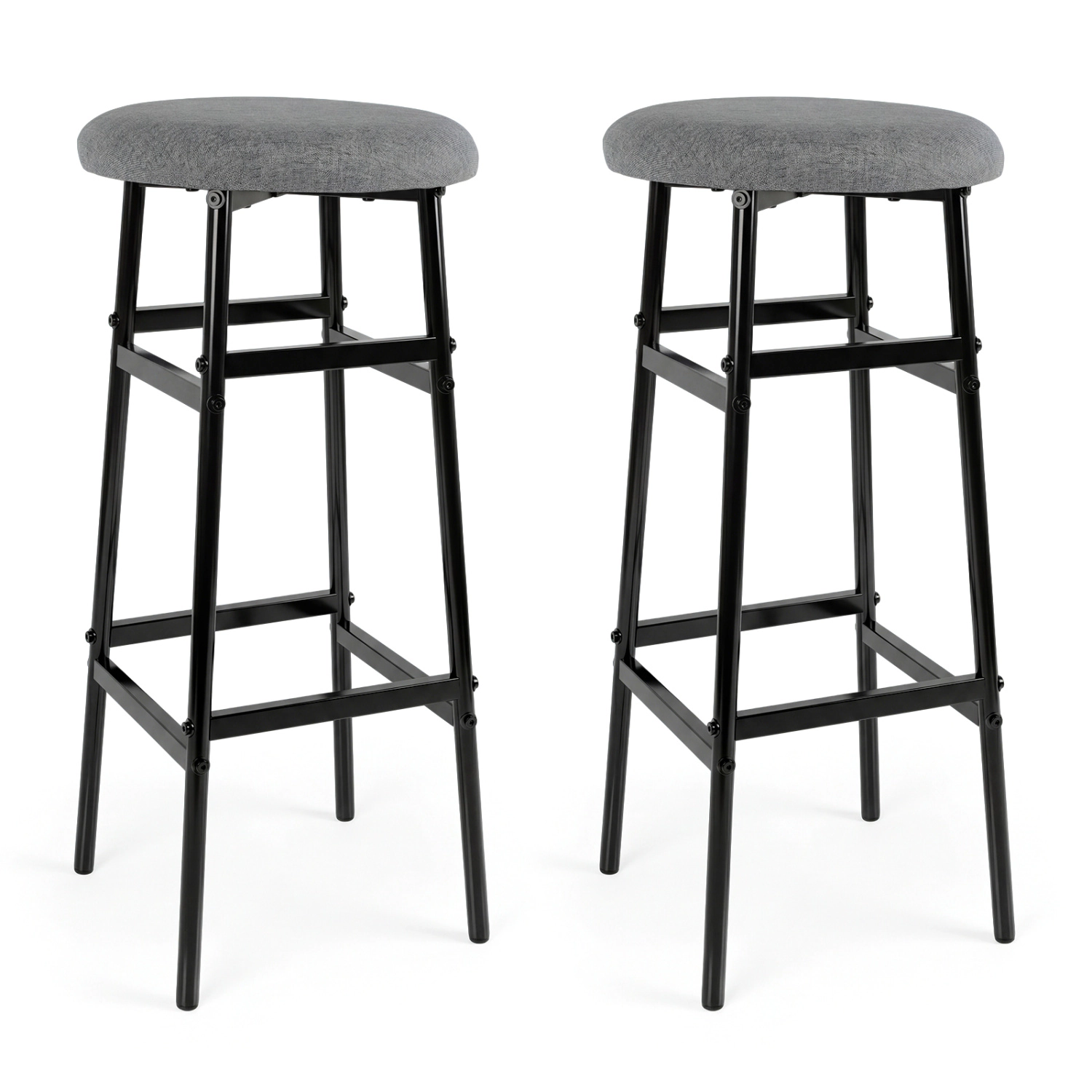 Glintex 2-Piece 29-Inch Round Backless Bar Stool Set with Metal Frame