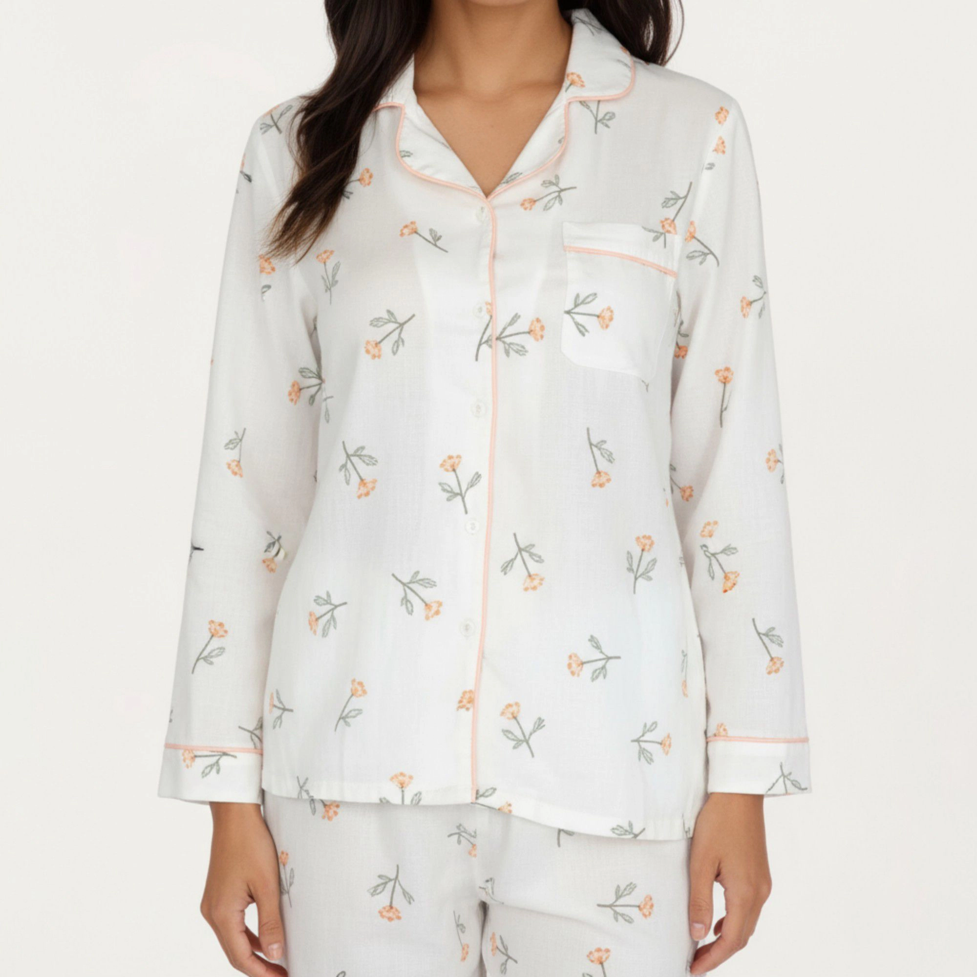 Anna-Kaci Women's 2-Piece Long Sleeve Sleep Shirt with Floral Pattern and Coordinating Lounge Pants