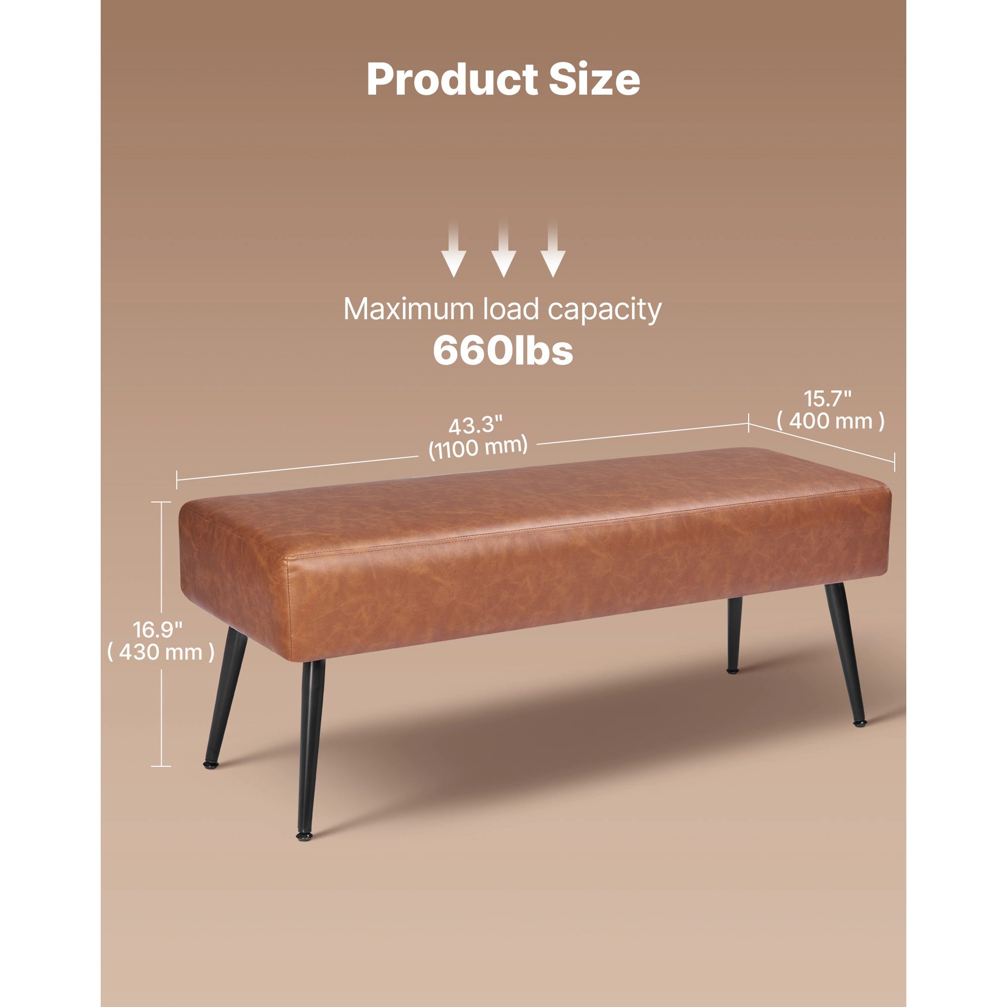 HONGGE Upholstered Leather Bench with Legs for Entryway, Shoe Bench Seat for Living Room, Dining Room, End of Bed