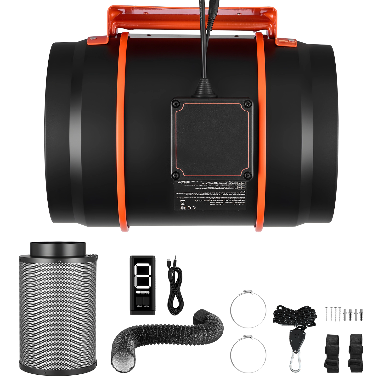 HONGGE Inline Duct Fan Kit with Carbon Filter EC Motor Ventilation 3-Speed Circulation 10-Speed PWM Controller