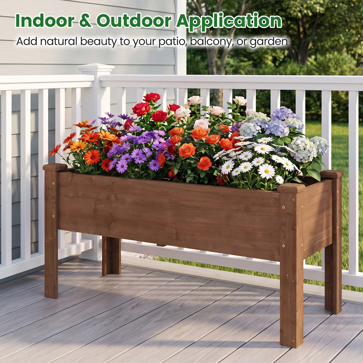 LJG Wooden Raised Garden Bed with Legs Elevated Planter Box Drainage Holes