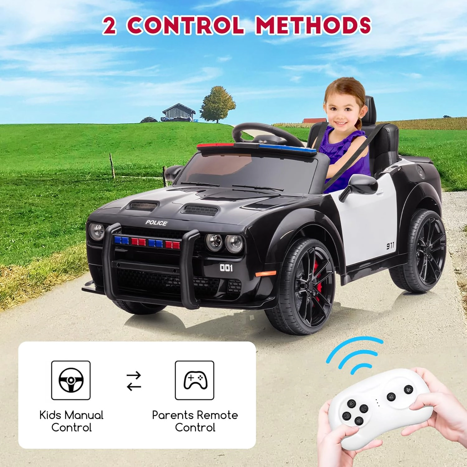 12V Kids Licensed Dodge Challenger Ride-On Car, Electric Vehicles with Remote, LED Lights, Bluetooth & MP3