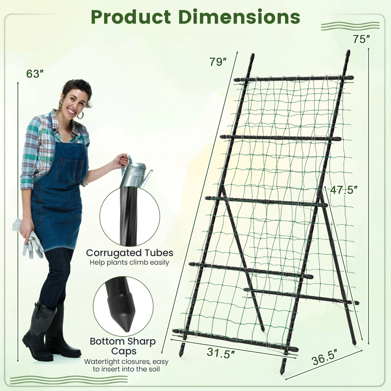 LJG 74 Inch Tall Garden Trellis for Flower Vine Vegetable Fruit Pea