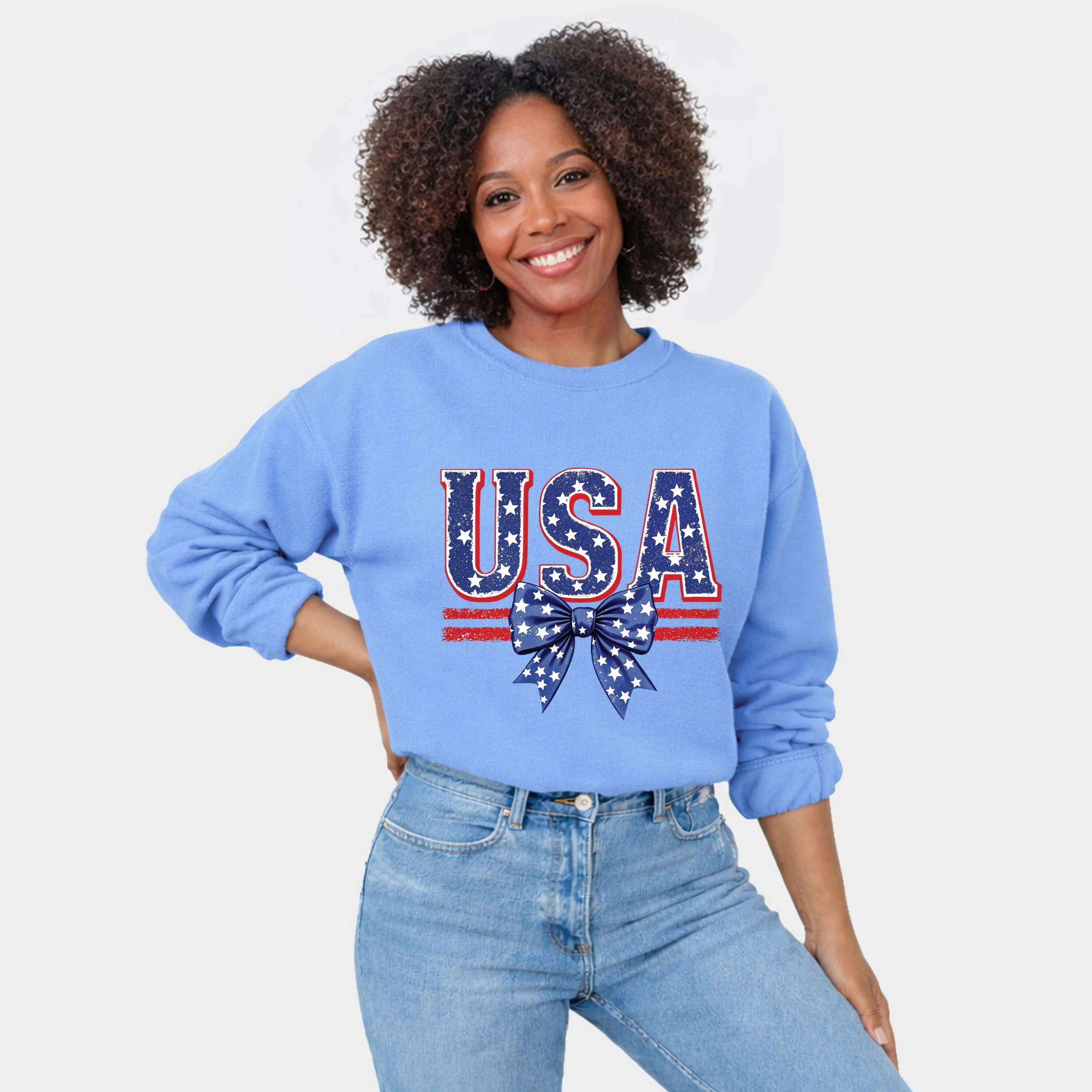 Simply Sage Market - Coquette USA Bow  Women's Graphic Sweatshirt