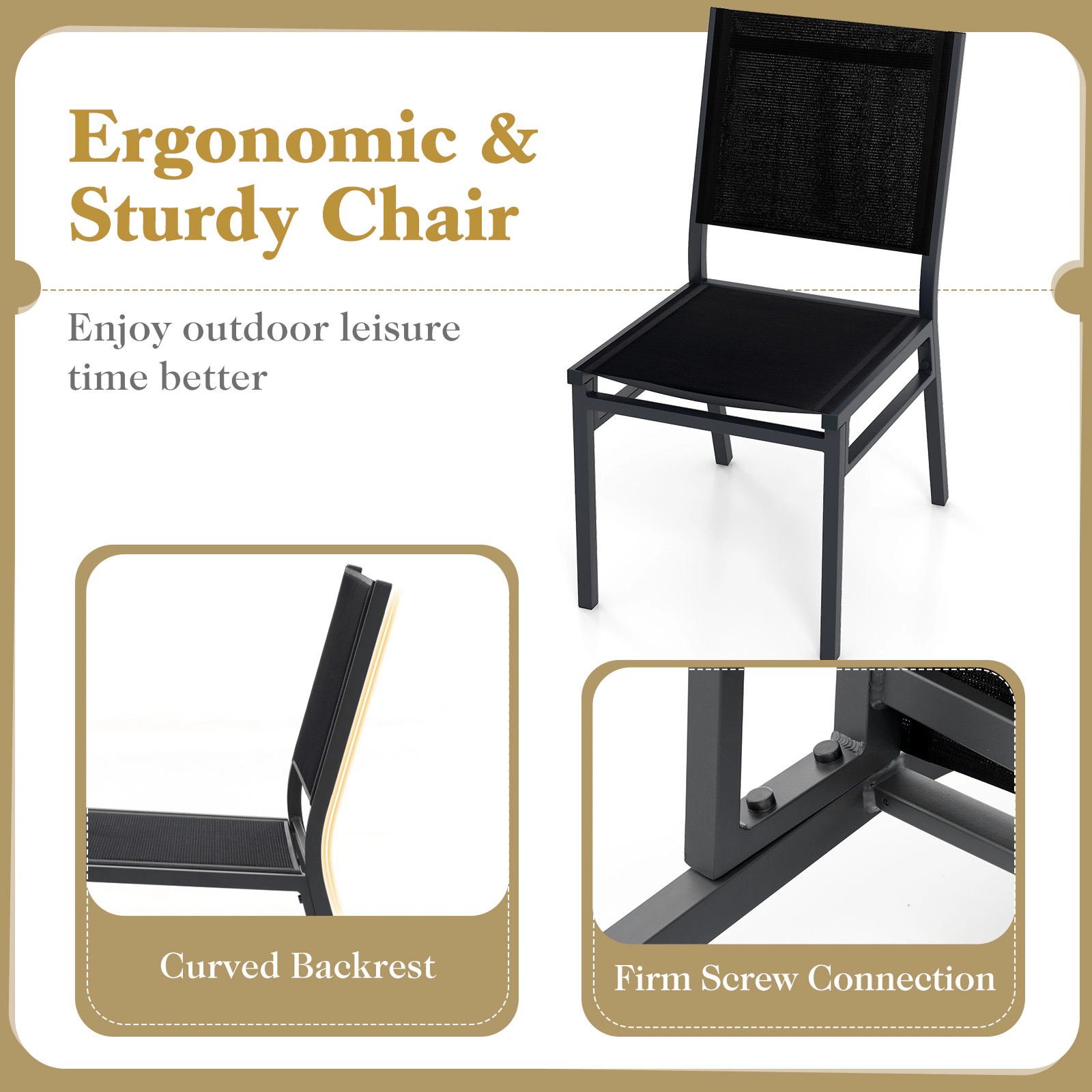 LJG Outdoor Dining Chairs with Breathable Seat and Backrest for Backyard Porch Poolside