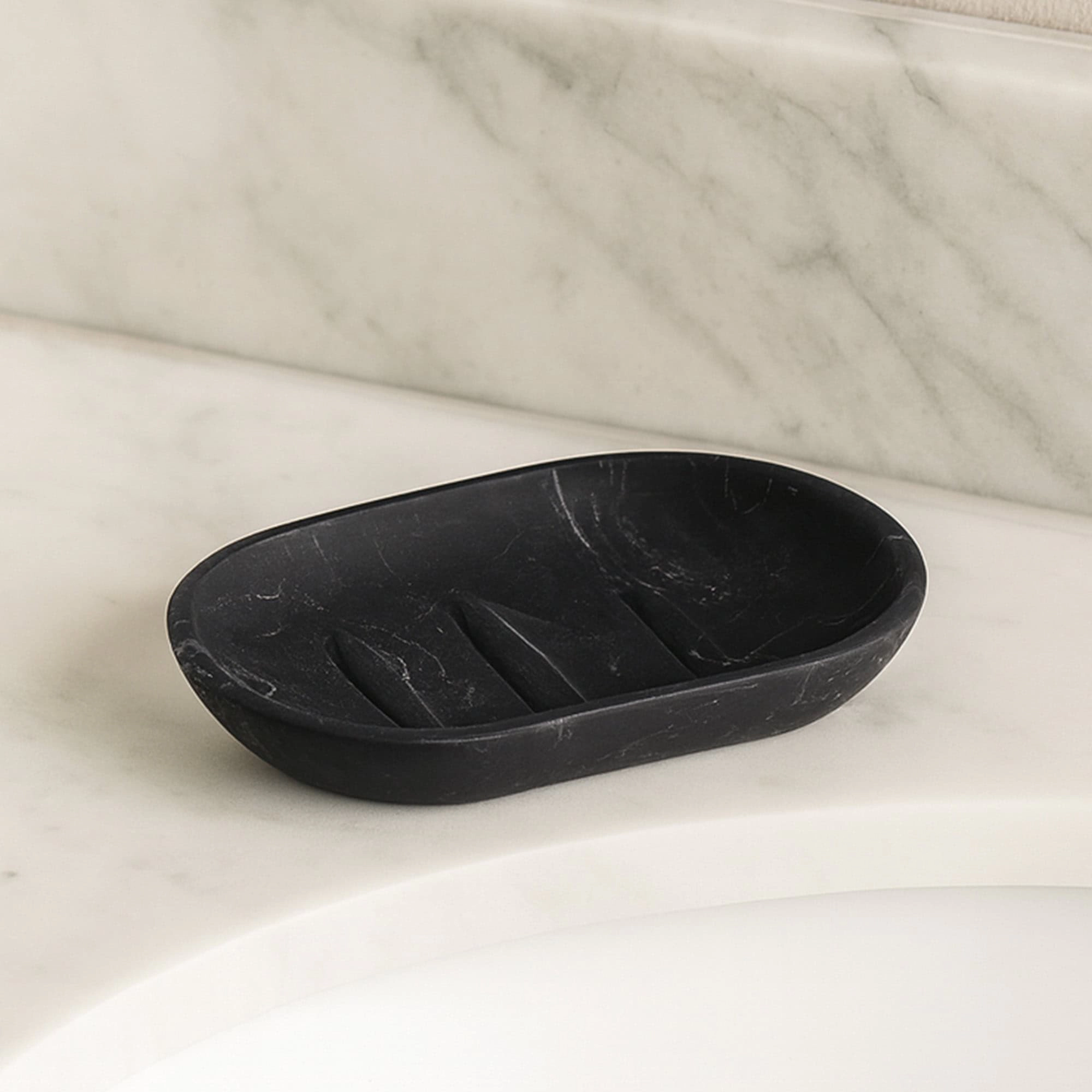 Evideco French Home Goods Marble-Effect Polyresin Soap Dish - Polished Rectangular Countertop