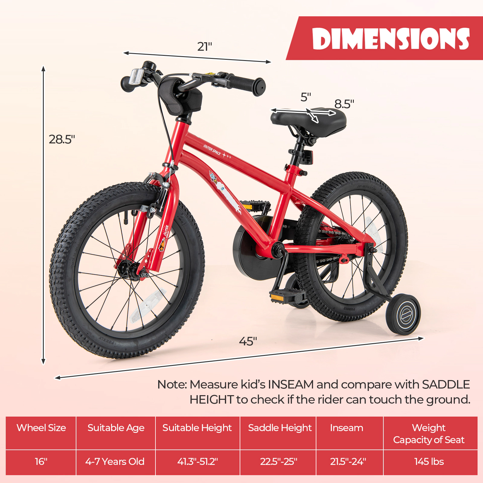 LJG 16-Inch Kids Bike Ages 4-7 with Handbrake and Coaster Brake and Bell Ring