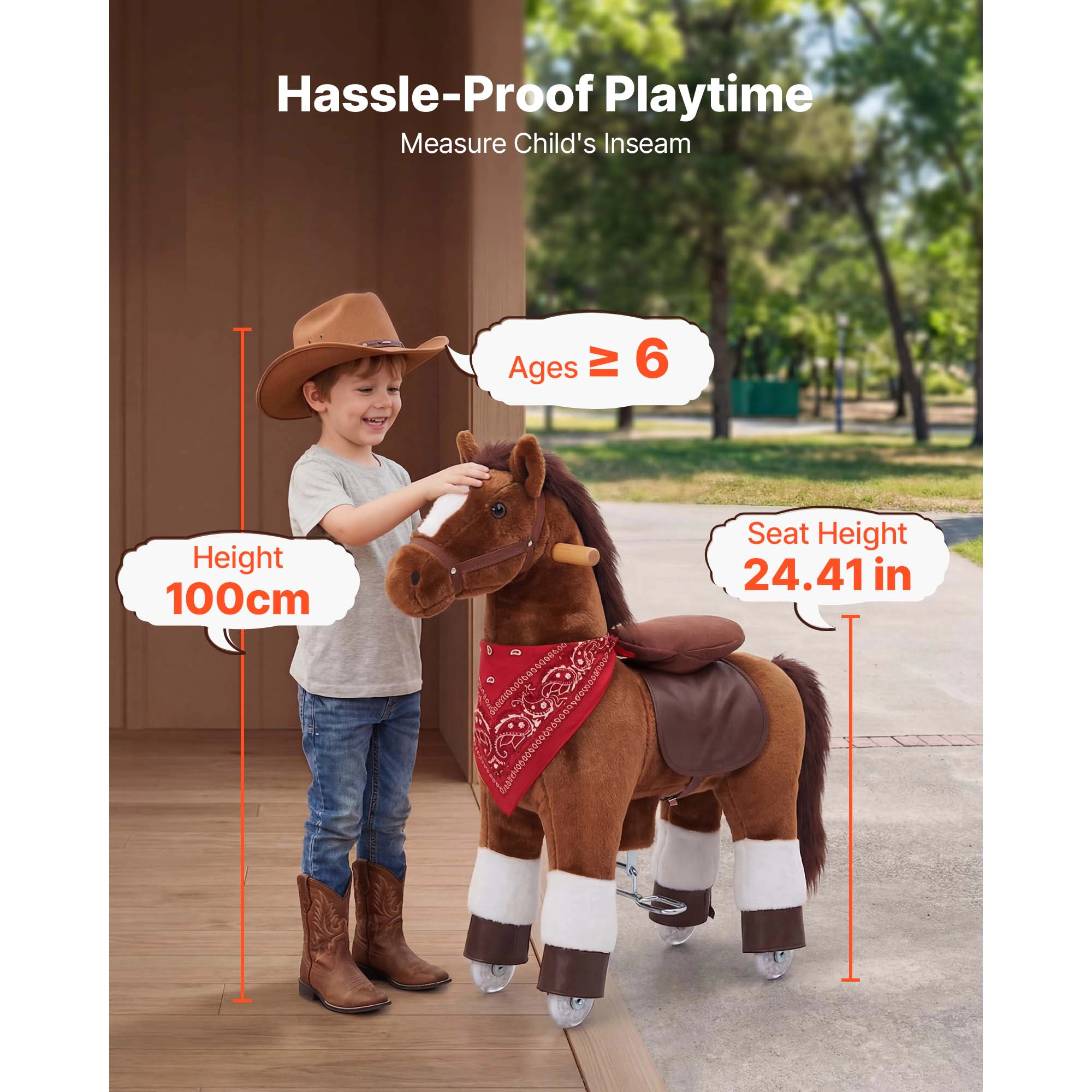 HONGGE Ride On Horse Riding Toys for Kids, No Battery Required, Smooth Wheels, Max Load Capacity for Ages