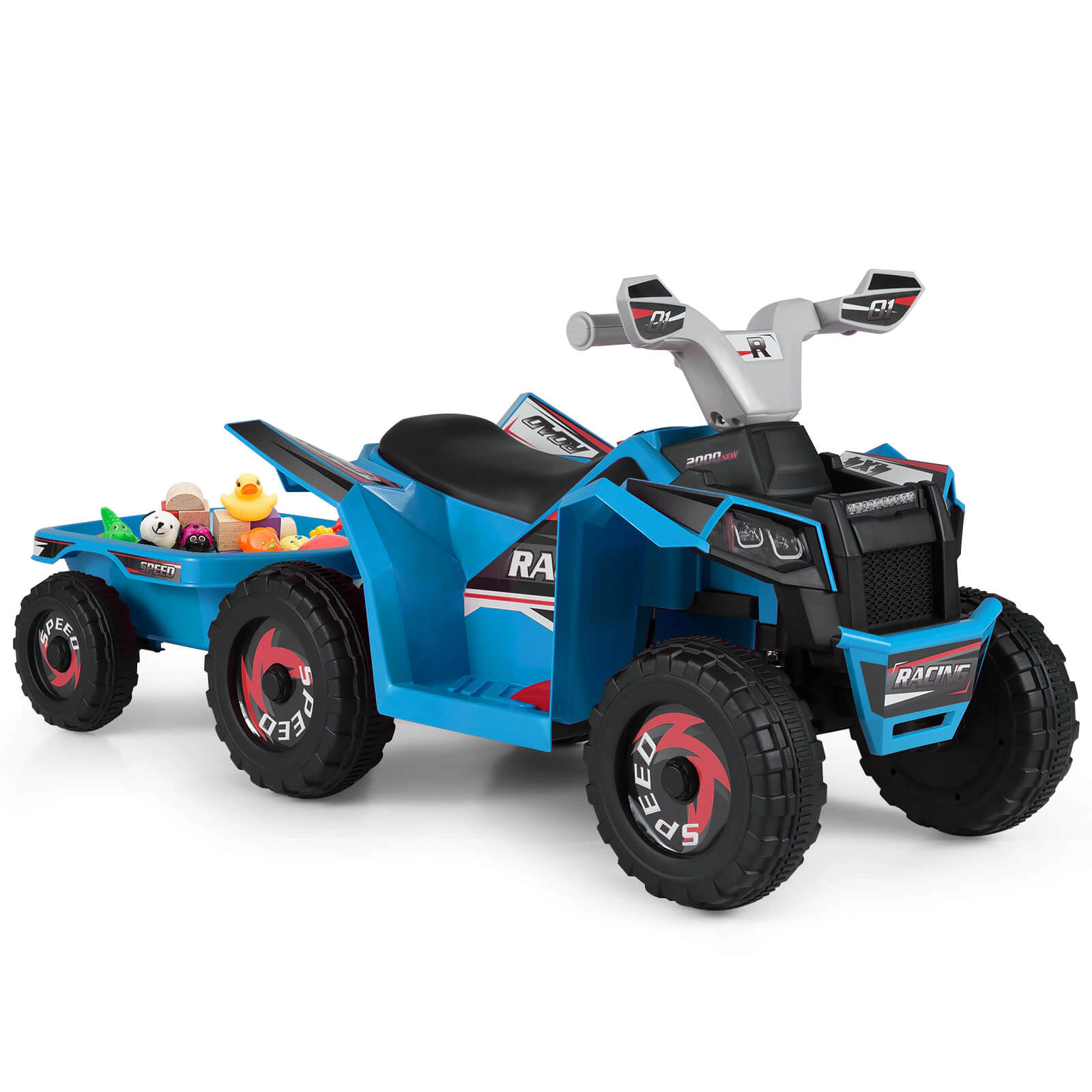 Costway Kids Electric ATV Car, 6V Battery-Powered Ride on Toy with Removable Back Trailer