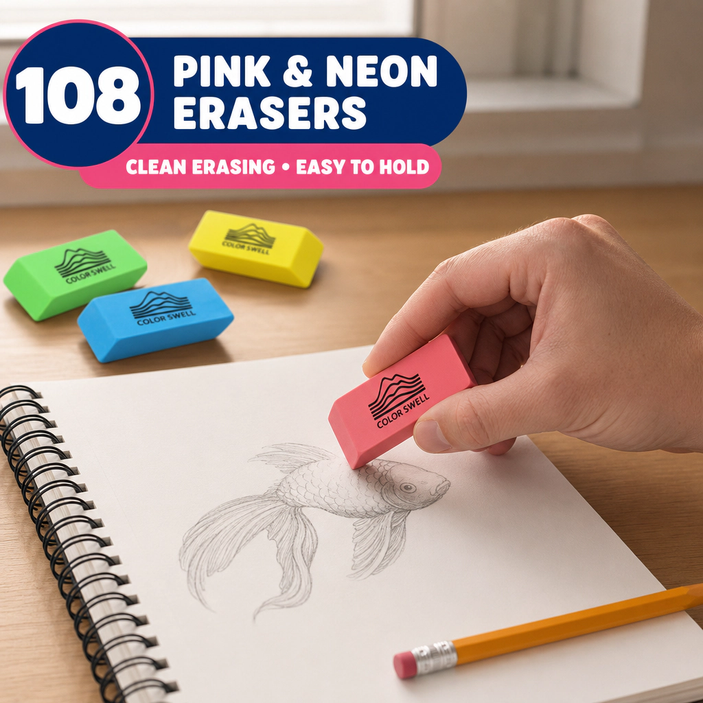 Color Swell Bulk Pink and Neon Erasers, 108 Total