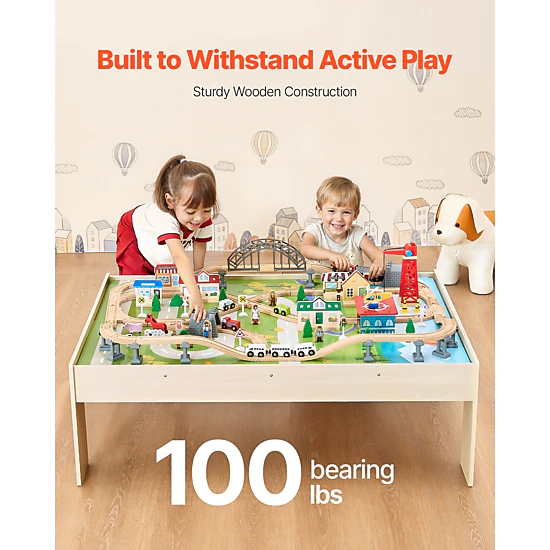 HONGGE 120 Piece Kids Wooden Train Table Set with Storage for Drawing ...