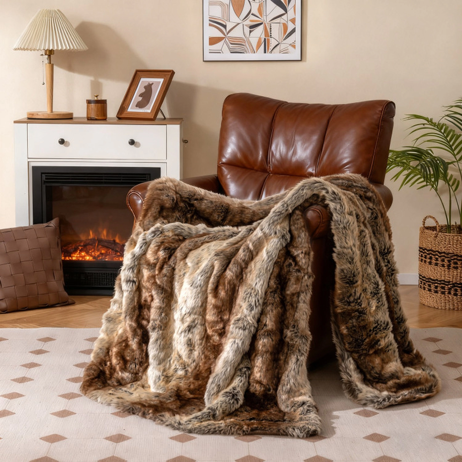 SUGIFT Twin Size 760GSM Faux Raccoon Fur Micro-Mink Fleece Plush Throw Blanket 60-in x 80-in 7.5-lb Net Weight Coffee