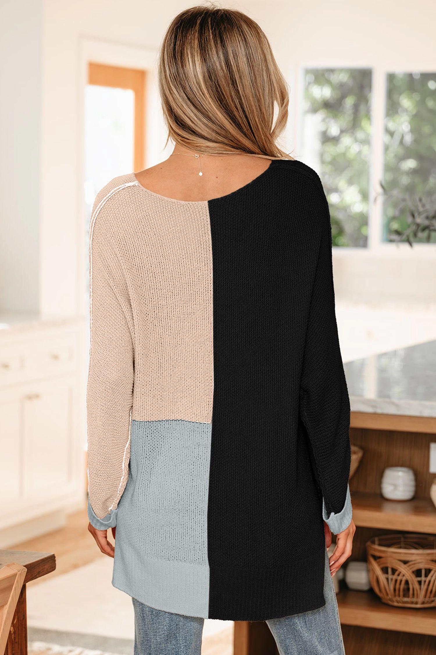 Threaded Pear Women's Zayla Block Knit Loose Sweater