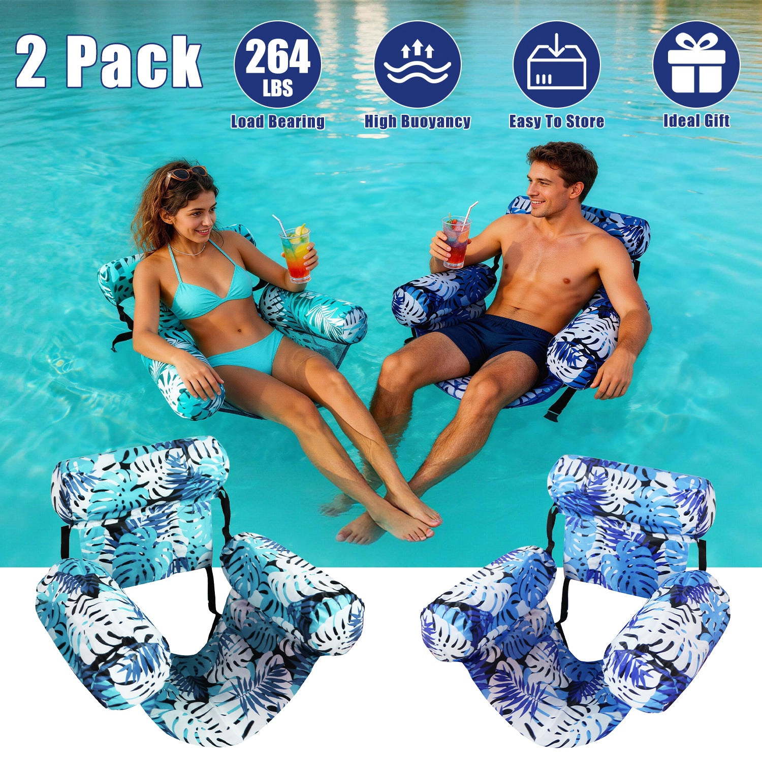GBruno 2-Pack Inflatable Pool Hammock Floats