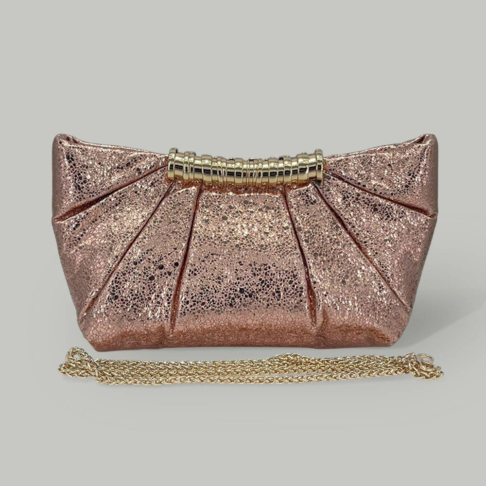 FASHNZFAB Pleated Metallic Sparkle Evening Clutch Crossbody Bag