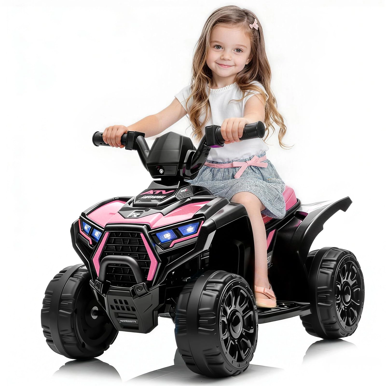 Enjyam 6V Kids Ride On ATV Quad with LED Lights & Music, 4-Wheeler Electric Toy for Toddlers Ages 3-6