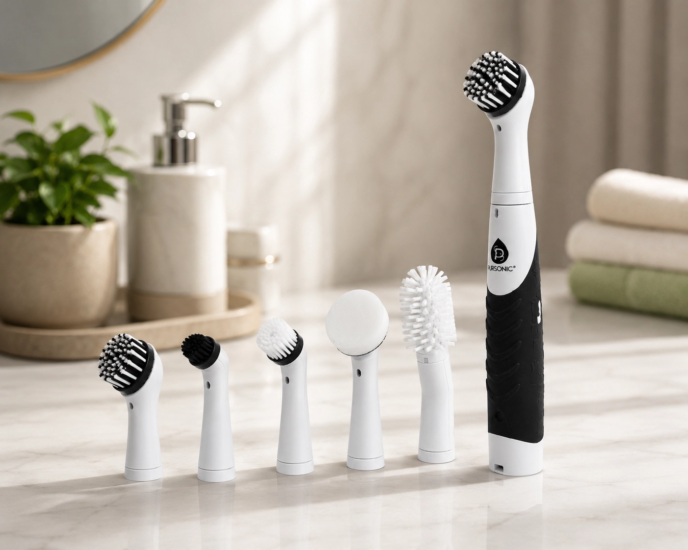 Pursonic Unisex Cordless Electric Power Scrubber Cleaning Brush with Interchangeable Brush Heads