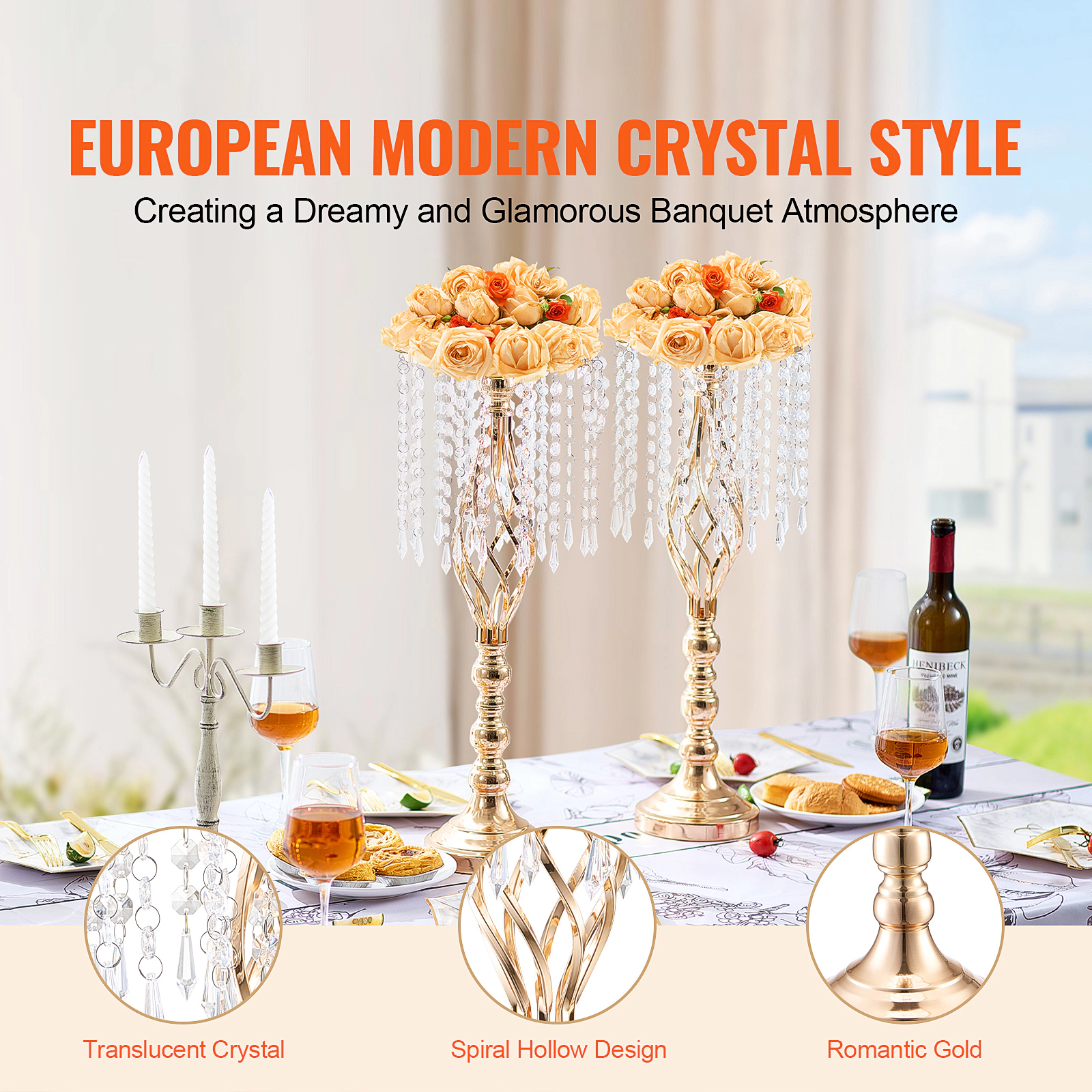 HONGGE Crystal Wedding Flower Stand Wedding Vase Flower for Wedding Party Decor