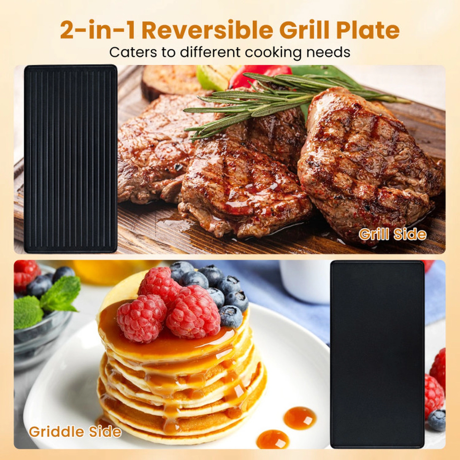 SUGIFT 2-in-1 Table Grill and Griddle with Reversible Nonstick Plate for 8 Black